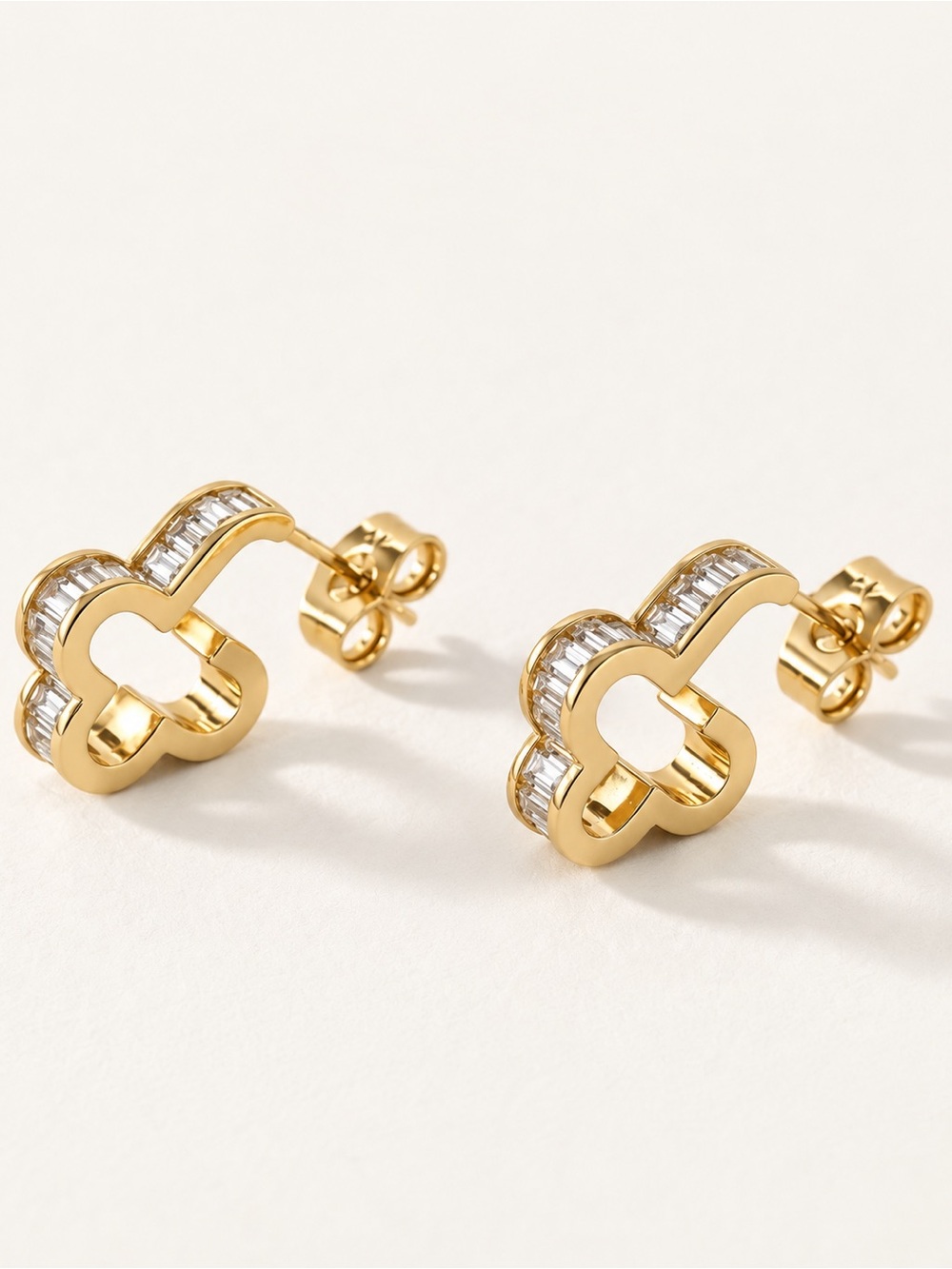Restock 🔥 14K Gold Plated Clover Stud Earrings with Baguette Zirconia Jewelry